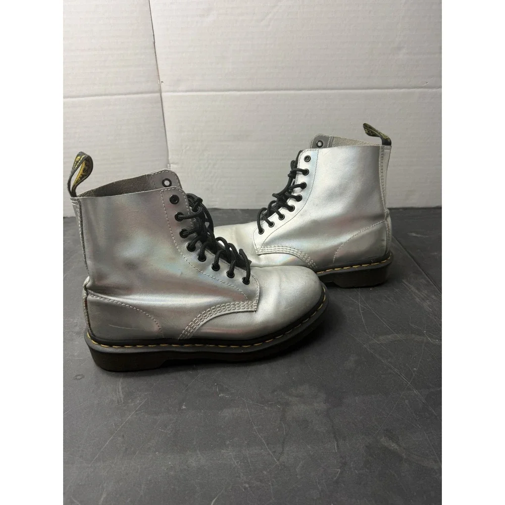 Doc Dr. Martens grey metallic grey lace up boots, men's 9, preloved